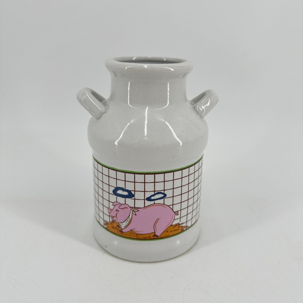 Nevco Vintage Pig Ceramic Milk Can Crock White Farmhouse Decor Small Jug